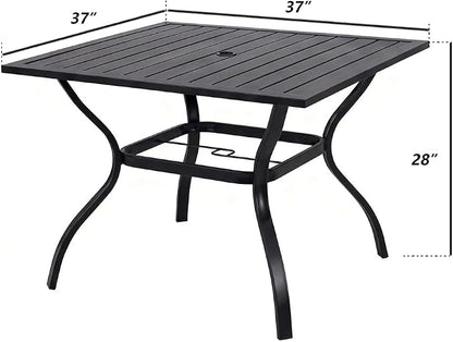 5-Piece Outdoor Dining Set for 4, E-Coated Rust-Resistant Metal Patio Table with 1.57" Umbrella Hole and 4 Folding High Back Mesh Chairs, All-Weather Furniture for Garden, Backyard, Deck (Black)