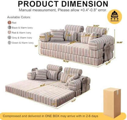 79" Convertible Sofa Bed,High Backrest Boneless Couch for Living Room