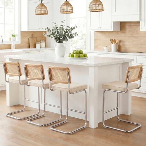 Zesthouse Natural Rattan Counter Stools Set of 4, 26" Modern Boho Barstools