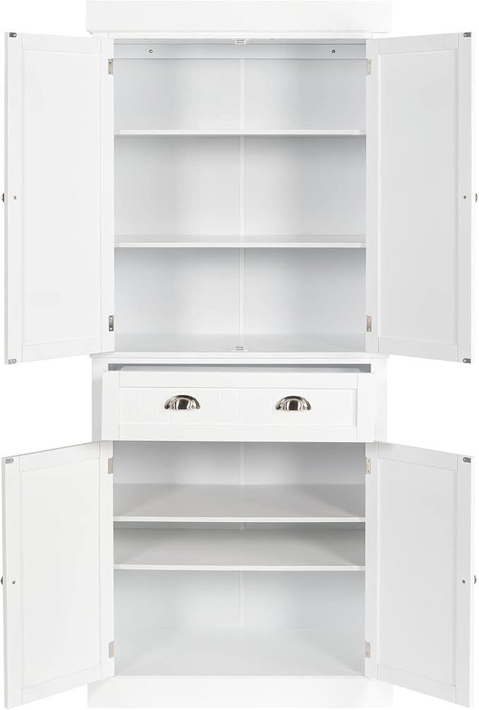 VINGLI 71-Inch White Storage Cabinets with Drawers, Freestanding Pantry Cabinets with Doors and Shelves Adjustable, Wood Farmhouse Kitchen Pantry Cupboard