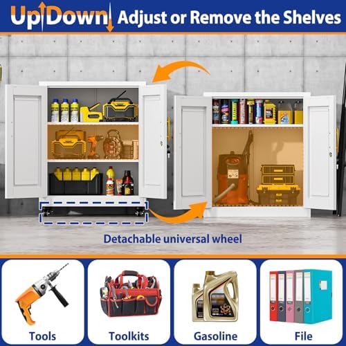 GAIOUS Metal Storage Cabinet with Lock and Wheels, Steel Tool Cabinet
