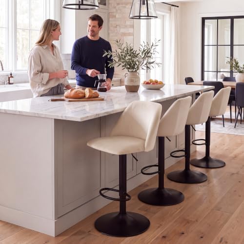 COLAMY Adjustable Upholstered Bar Stools Set of 6,360° Swivel Counter Height Chairs with Soft Cushioned Seat & Stable Metal Base for Kitchen Island,250 LBS Capacity,Easy Assembly,Beige