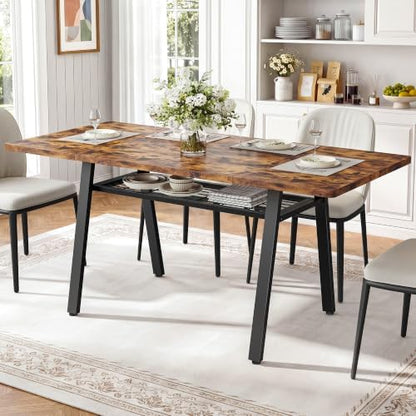 IRONCK 63 Inch Dining Table for 6-8, Kitchen Table with Storage Rack