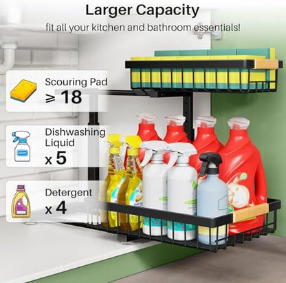 Under Sink Organizer, Thickened L-Shaped 2 Tier Pull Out Cabinet Storage