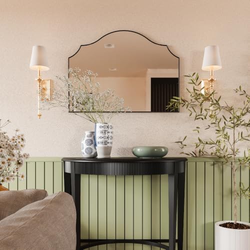 29"x39" Black Arched Dresser Mirror, Decorative Scalloped Mirror