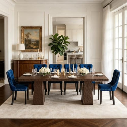 9 Piece Extendable Dining Table Set with 8 Velvet Chair,3 Adjustable Length