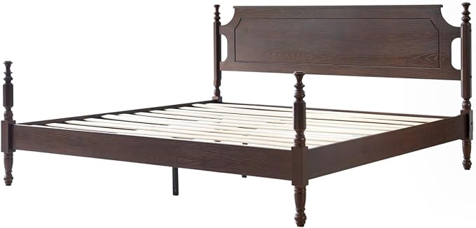 Solid Wood King Size Platform Bed Frame with Headboard & Footboard, 12 Strong Slats Base, Metal Legs, No Box Spring Needed, Easy Assembly, Anti-Noise & Slip-Free, Dark Roast Oak Finish, ROK-32