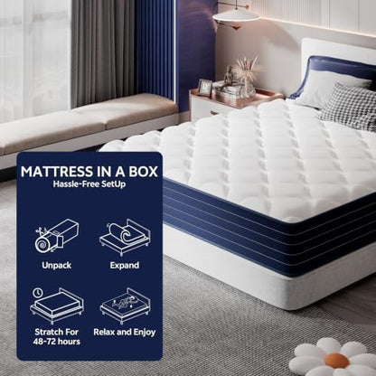 PurrJoys Double Mattress 12 Inch, Medium Firm Mattress Full Size