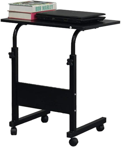 TV Tray Bed Side Table, Portable Rolling Desk Hospital Bed Laptop Table, Small Standing Desk with Wheels Adjustable Height for Sofa, Bedside, Tablet Use, Secure Non Tilt, 23.6" W, Black