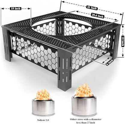 Fire Pit Surround Tabletop Large Use for Solo Stove Bonfire Ranger Yukon 2.0 and Mesa, Fire Pit Table Square Made of UV-Resistand Antirust Thick Metal, for Indoor Outdoor Use
