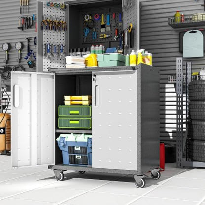 Metal Garage Storage Cabinet on Wheels, Lockable Rolling Tool Cabinet