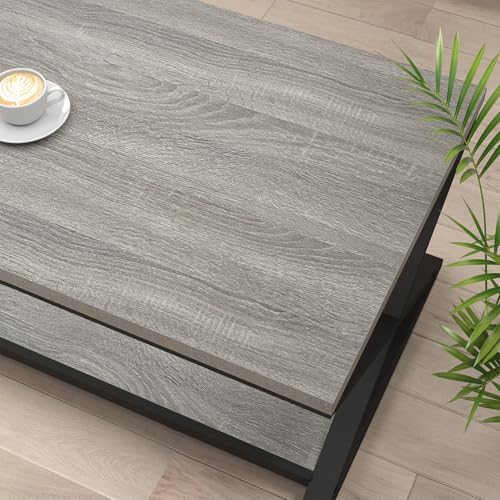 HSH 39" Rectangle Coffee Table with Storage for Living Room, Grey Oak