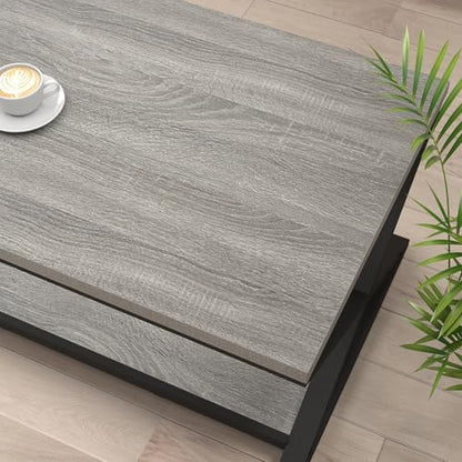 HSH 39" Rectangle Coffee Table with Storage for Living Room, Grey Oak
