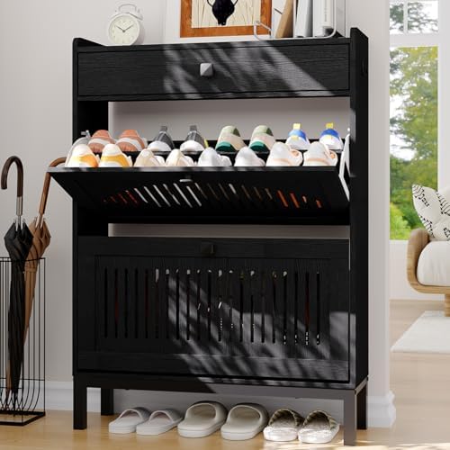 GarveeHome Freestanding Shoe Cabinet for Entryway with 2 Flip Drawers