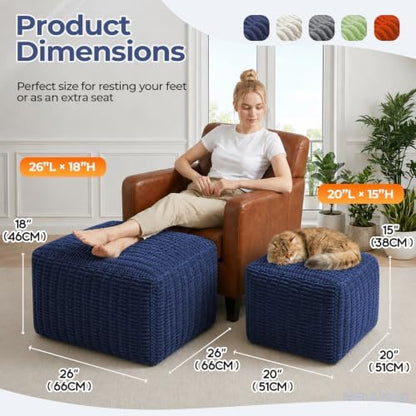 Square Pouf Ottoman Foot Rest, Foot Stools Ottoman for Living Room 26x18 In