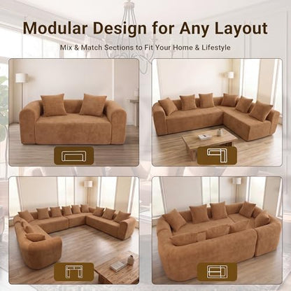 Claiks 142" Cloud Boneless Couch, Modular Sectional, Brown