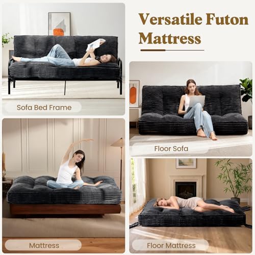 10" Futon Mattress Full Size, Ultra Thick Futons Sofa Couch Bed Sleeper Sofa Bed, Versatile Floor Futons Japanese Floor Mattress for Adults, Black (Frame Not Included)