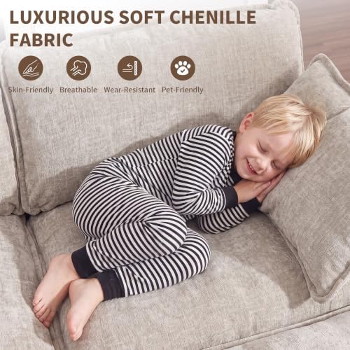 Tmsan 76.7" Cloud Loveseat Couch with Ottoman, Small L Shape Sectional Sofa