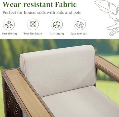 Bonzy Home 2 Piece Patio Furniture Set, Loveseat Sofa with and Rattan Side Table and Extra-Thick Soft Cushions, Wicker Rattan Loveseat Couch Outdoor Patio Furniture with for Porch, Balcony