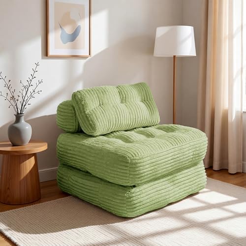 Claiks Boneless Chair Folding Sofa Bed, Sleeper Chair, Green, Single