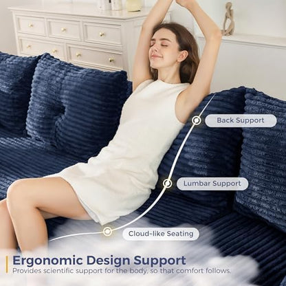 MAXYOYO Boneless Couch, 132" U-Shaped Modular Sofa, Right-Facing Chaise