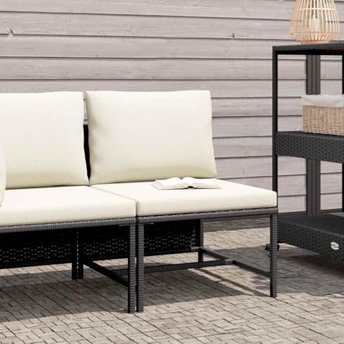 Black PE Rattan Modular Middle Sofa, Powder-Coated Steel Frame, 23.6x23.6x12.6 inch, Weather-Resistant Outdoor Lounge Patio Furniture Sectional Sofa