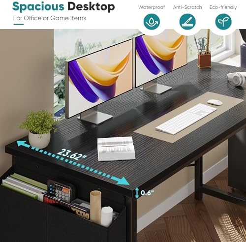 OLIXIS Computer Desk, 63 Inch Gaming Desks for Home Office, Black