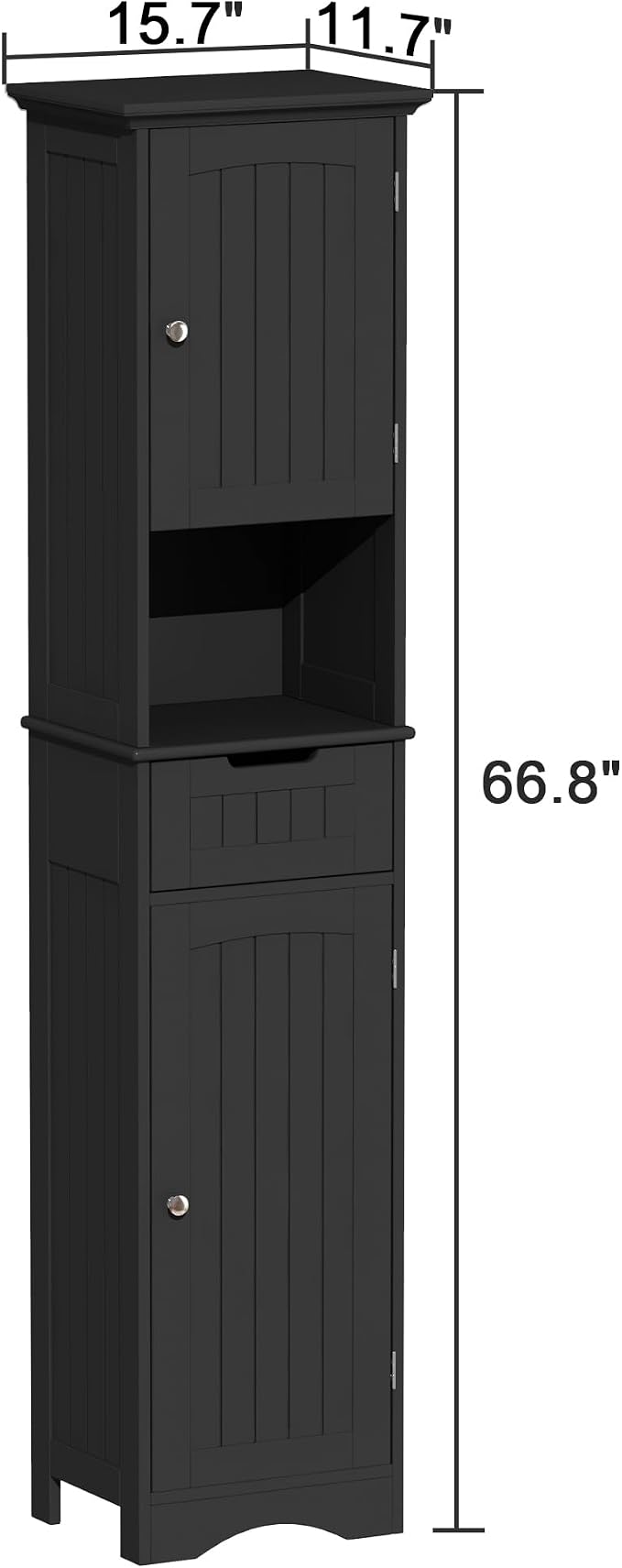 ChooChoo 67" Tall Bathroom Storage Cabinet Freestanding with Adjustable Shelves, Narrow Storage Linen Cabinet with 2 Doors and 1 Drawers for Bathroom, Living Room, Kitchen, Black