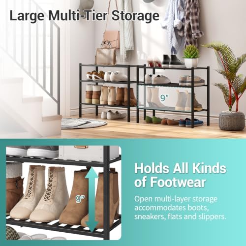 3-Tier Black Bamboo Shoe Rack for Closet, Stackable, 27" W