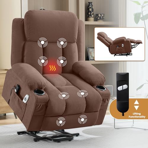 MAHOMICO Power Lift Recliner Chair for Elderly with Vibration Massage and Lumbar Heating Electric Oversized Single Sofa with Cup Holder and USB Charge Port for Living Room