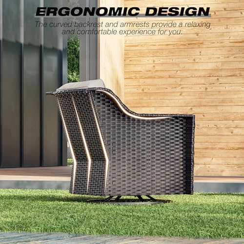 Joyside Wicker Patio Furniture Sets, 10 Pieces Upgraded Large Size Outdoor Furniture with 4 Swivel Rocking Patio Chairs, 3-Seat Sofa, Outdoor Ottoman, Thick Cushions, Wide Armrest, Beige