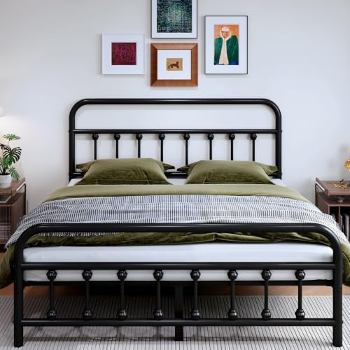 Queen Metal Bed Frame,with Headboard & Footboard 14 Inch,Black