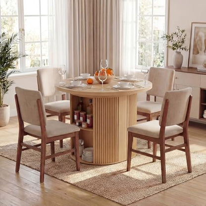 Modern Extendable Round Dining Table with Storage