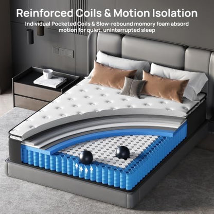 Plush Twin Mattress for Pain and Pressure Relief, 12 inch Hybrid Mattress with Extra Back and Lumbar Support, Fiberglass Free, 365 Nights Trial
