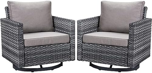 Belord Wicker Chairs Outdoor Bistro Set Oversize Patio Swivel Rocker, Rattan Outdoor Seating Set of 2 Swivel Glider Chairs Wicker Furniture for Porch Deck Backyard with Water-Resistant