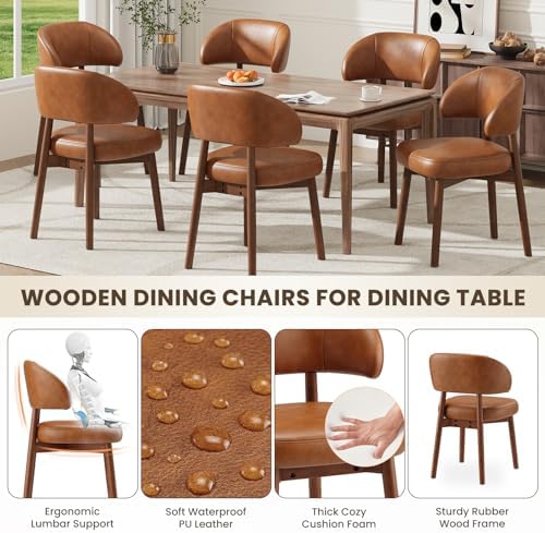 MALOL Wooden Dining Chairs Set of 4, Modern Upholstered Dining Room Kitchen Side Chairs with Curved Open Back for Living Room/Restaurant/Cafe, Brown