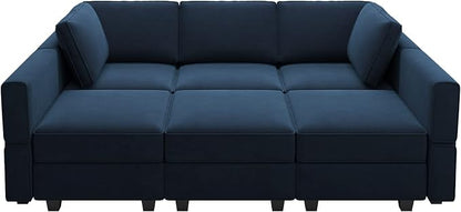 Belffin Modular Velvet Sectional Sofa with Chaise Lounge Sectional Sleeper Sofa with Storage Chaise Bed Couch for Living Room Blue