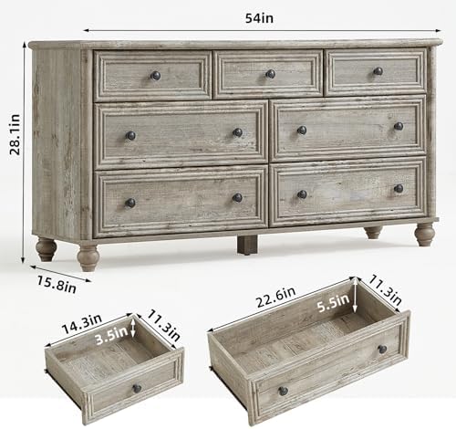 RWYHG 54" Dresser for Bedroom, Farmhouse 7 Drawers Dressers with Gourd Legs