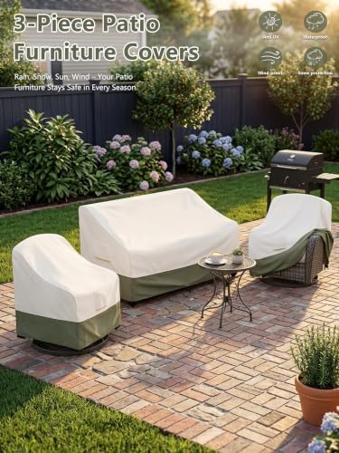 Bitubi Outdoor Waterproof 3-Piece Patio Furniture Covers Set, Beige