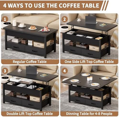 SYESWAY 42'' Lift Top Coffee Table with Storage Drawers, Black