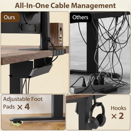 TIQLAB 55x30 Extra Deep Standing Desk with Cable Cart, Rustic Brown