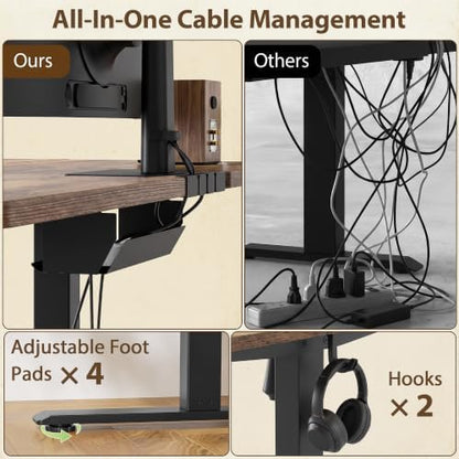 TIQLAB 55x30 Extra Deep Standing Desk with Cable Cart, Rustic Brown