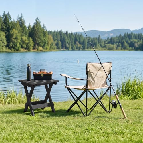 LUE BONA Folding Outdoor Side Table, 16.5 in HDPS Patio End Table, Black