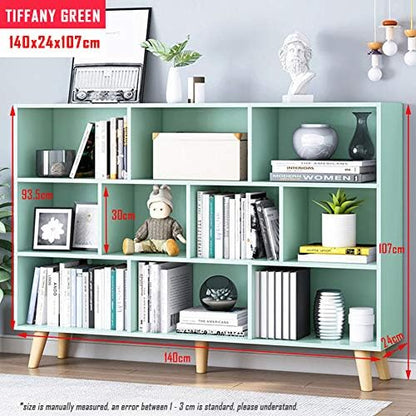 IOTXY Wooden Open Shelf Bookcase - 3-Tier Bookshelf with Leg, Tiffany-Green