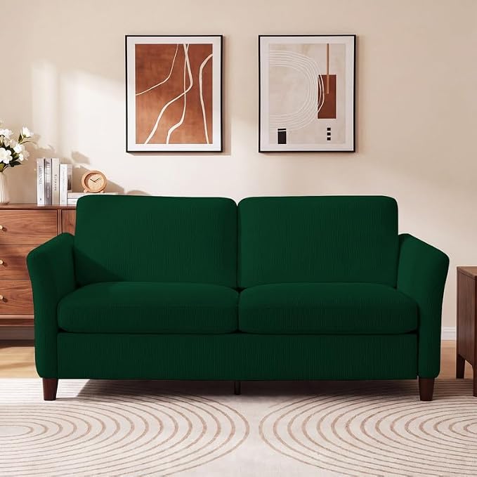 Valthie 80" Corduroy Loveseat Sofa, Modern Comfy Couches with Side Pocket, 3-Seater Sofa Couch for Living Room, Bedroom and Small Spaces,Green