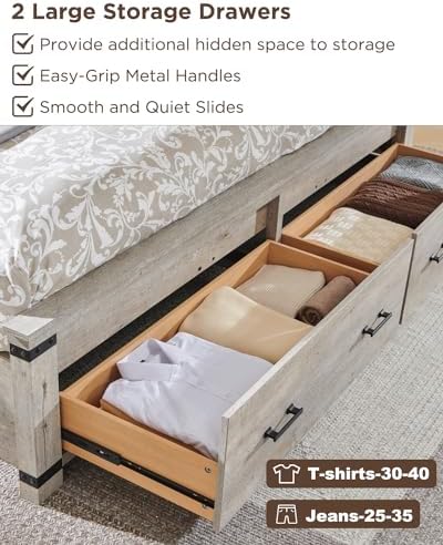 T4TREAM 54" Tall Farmhouse King Size Bed Frame, Light Rustic Oak