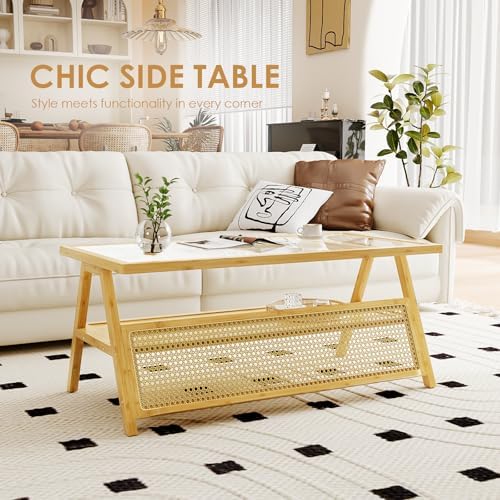 Bamworld Coffee Table with Storage Mid-Century Modern Coffee Table Boho