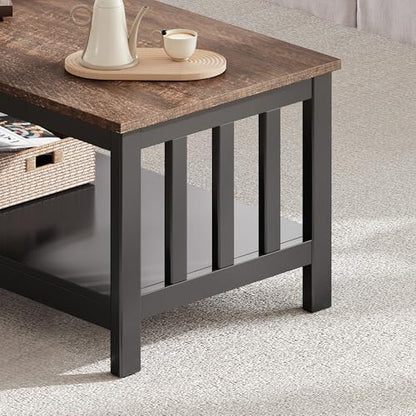 ChooChoo Mission Coffee Table, Wood Living Room Table with Shelf, 47 inch, Espresso