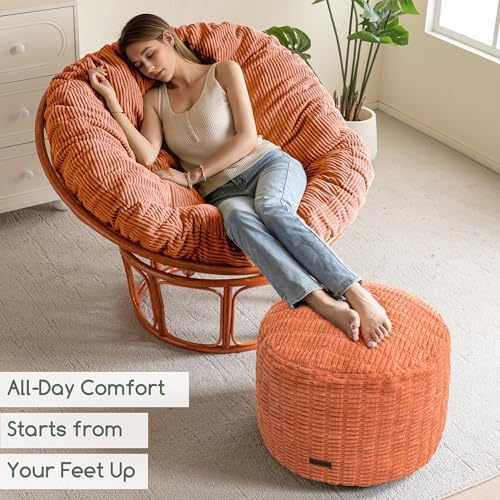 HIGOGOGO Pouf Ottoman Stuffed Round Modern Foam Filled Foot Rest Poufs for Living Room Chair Decorative 26 X 18 Inches Boho Relax Stool for Wedding Christmas Party, Coral Orange