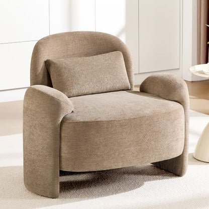 Accent Chair for Living Room, Modern Chenille Fabric Lounge Reading Sofa Chair with Lumbar Pillow, Upholstered Arm Chairs for Bedroom, Office, Brown